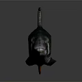 Speckled Dark Green Fish With Orange Fins And Tail On Gray Background