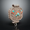 Elegant Silver Filigree Fashion Pendant With Turquoise And Coral Decorative Stones