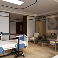 Elegant Modern Hospital Ward Interior With Medical Bed Sofa Shelves And White Wooden Tones