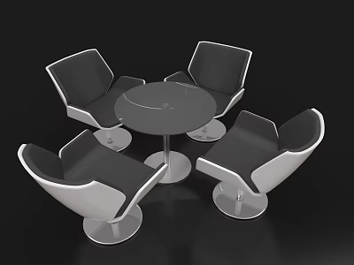 Modern Negotiation Table and Chairs Set with Round Top and Upholstered Seats 3d model