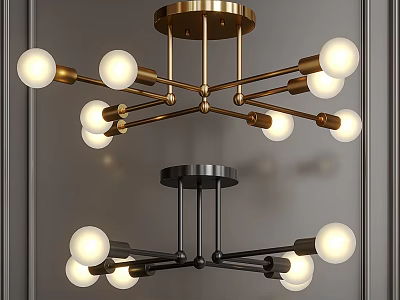 Modern Gold And Black Chandeliers With Spherical Bulbs And Metal Frame Design 3d model