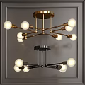 Modern Gold And Black Chandeliers With Spherical Bulbs And Metal Frame Design