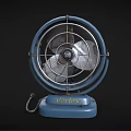Vintage Blue Fan With Metal Grille And Classic Base Design For Home Cooling