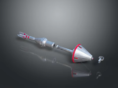 Silver Metal Spear Weapon With Red Accents And Bottom Component 3d model