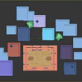 Colorful Miniature Buildings Forming Small Community With Central Open Plaza Area