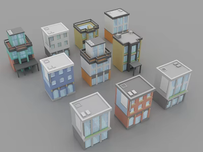 Cartoon Style Small Houses With Various Colors And Different Architectural Designs 3d model