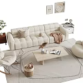 Contemporary Beige Sofa and Coffee Table Set with Throw Pillows Accent Chairs Living Room Decor
