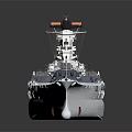 Detailed White Warship With Superstructure Cannons Shiny Hull And Dark Background Reflection