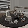Stylish Interior With Window Blinds Shelf Round Table Books Plant Frame Clock Bowls