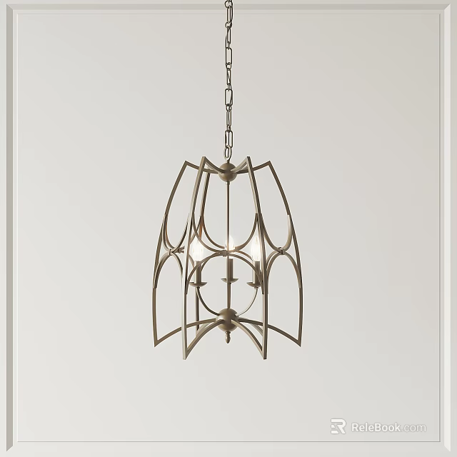 Modern Metal Geometric Chandelier with Stylish Hanging Frame Structure Design 3d model
