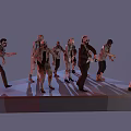 Female Character Standing Among Diverse Pose Zombies On Platform 3d model
