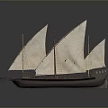 Classic Wooden Sailboat Model With Multiple White Sails And Intricate Details