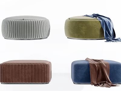 Modern Velvet Ottoman Stools in Gray Green Brown Blue with Striped Design and Blankets 3d model