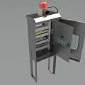 Industrial Equipment Metal Cabinet With Open Door Internal Wiring Terminal Blocks And Red Warning Light
