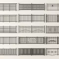 Various Metal Railing Designs with Decorative Patterns and Modern Styles 3d model