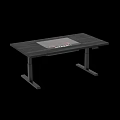Functional Gaming Desk With Wooden Surface Black Metal Legs And Red LED Lighting