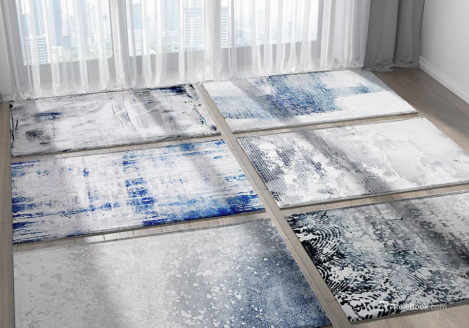 Modern Abstract Square Rugs in Blue and White for Home Decor 3d model 