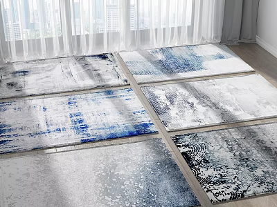 Modern Abstract Square Rugs in Blue and White for Home Decor 3d model