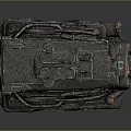 Industrial Sci Fi Mechanical Vehicle With Red Display Screens Metal Pipes And Wheels