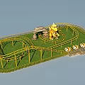 Amusement Ride with Yellow Track Dinosaur Figure and Small Animal Shaped Cars on Grass