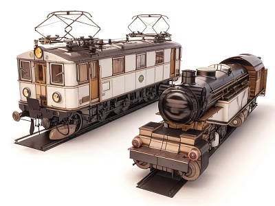 Vintage Steam And Electric Train Models With Detailed Classic Design Features 3d model