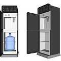 Black Water Dispensers With Open Doors Design One Having Water Bottle And Empty Interior
