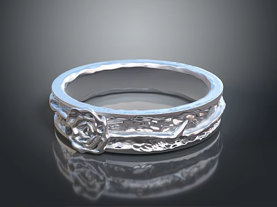 Exquisite Silver Jewelry Ring Featuring Rose Decoration And Carved Pattern Design 3d model