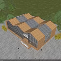 Modern Office Building With Glass Curtain Walls Wooden Exterior Near Plaza Pedestrians And Trees
