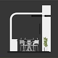 White Exhibition Booth Interior With TV Tables Chairs And Plant Design