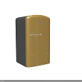 Two Yellow and Gray Vintage Style Refrigerators with Round Handles and Sleek Design