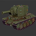 Military Green Tank With Turret Cannon Heavy Tracks And Armor Plates