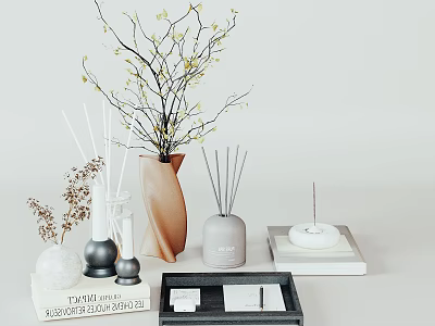 Elegant Modern Decorative Ornament Set With Vase Reed Diffuser Candle Books Tray For Home Tabletop 3d model