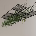 Modern Interior Ceiling Design with Black Grid Structure and Hanging Green Plants 3d model