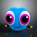 Cartoon Character And Cute Creature With Blue Body Big Pink Eyes And Yellow Antennae