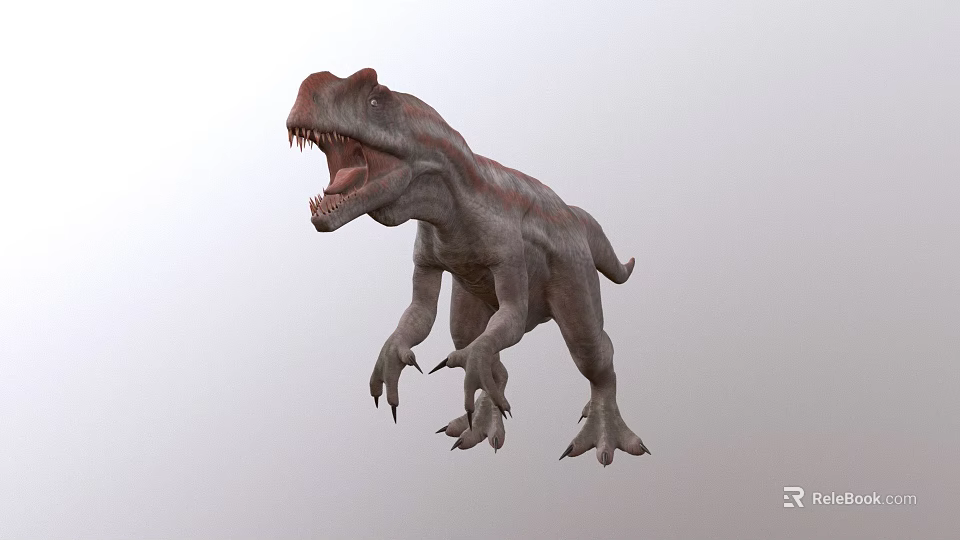 Realistic T Rex Dinosaur With Open Mouth Sharp Teeth And Striped Skin 3d model 