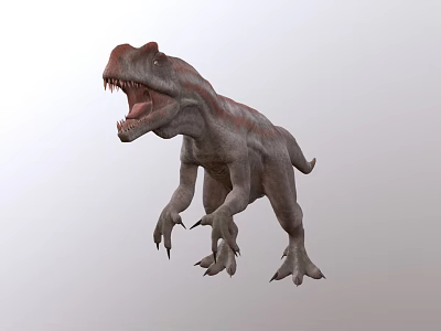 Realistic T Rex Dinosaur With Open Mouth Sharp Teeth And Striped Skin 3d model