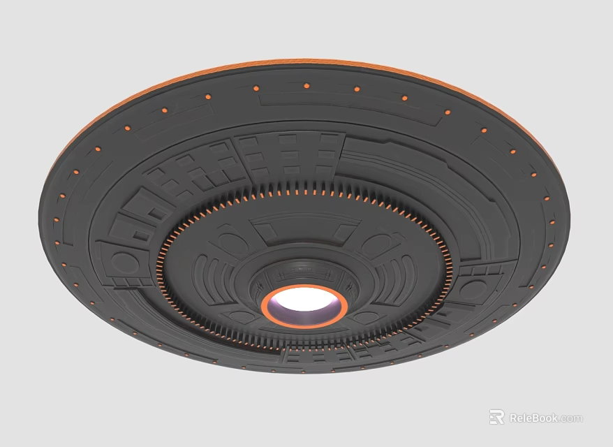 Circular Mechanical Component With Dark Gray Surface Central Glowing Light And Ring Patterns 3d model 