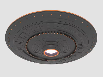 Circular Mechanical Component With Dark Gray Surface Central Glowing Light And Ring Patterns 3d model
