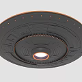 Circular Mechanical Component With Dark Gray Surface Central Glowing Light And Ring Patterns
