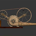 Vintage Industrial Equipment With Copper Wheels Gears Wooden Base And Mechanical Structure