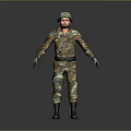 Game Movie Character In Military Camouflage Uniform With Helmet And Gloves Standing Pose