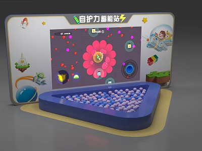 Interactive Play Area With Smart Game Colorful Graphics Ball Panel And Cartoon Elements 3d model