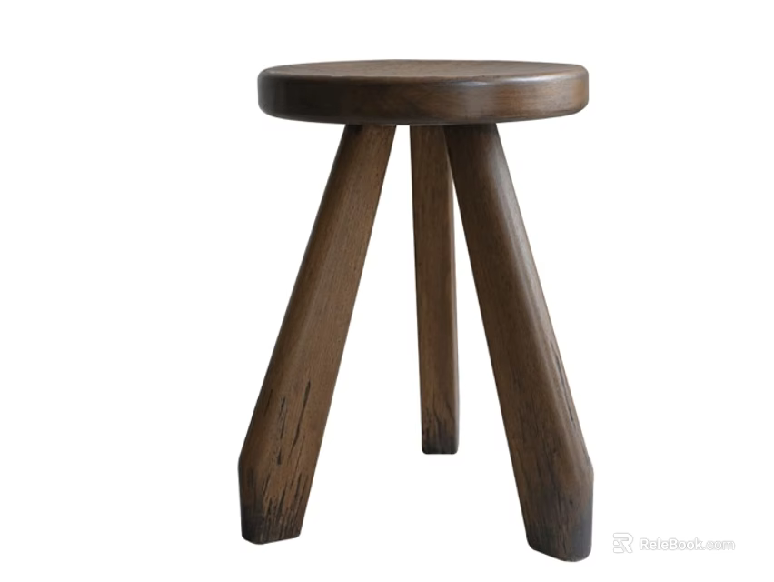 Wooden Side Table with Round Top and Three Sturdy Legs in Minimalist Design 3d model 