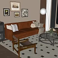 Modern Elegant Living Room Interior With Brown Leather Sofa Armchair Glass Coffee Table Decorative Paintings