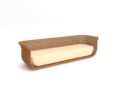 Stylish Brown Woven Multi Person Sofa With Cream Cushion For Living Room 3d model