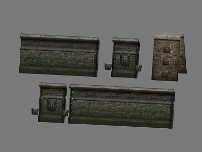 Ornamental Stone Wall Components With Architectural Decorative Patterns And Textures 3d model