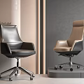 Modern Designer Leather Office Chairs With High Back Black And Beige Metal Base Wheels