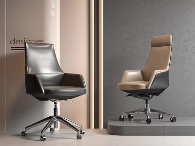 Modern Designer Leather Office Chairs With High Back Black And Beige Metal Base Wheels 3d model