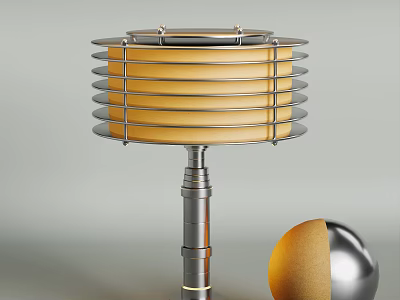 Modern Table Lamp With Silver Metal Frame Yellow Striped Shade And Decorative Sphere 3d model
