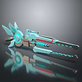 Advanced Futuristic Sci Fi Weapon Featuring Blue Cyan Glowing Elements And Mechanical Design Structure 3d model